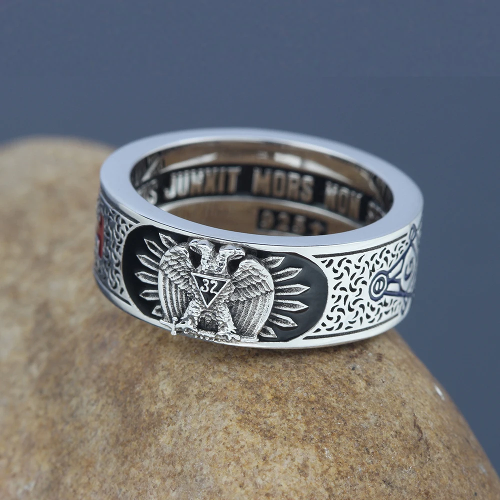 Customade Scottish Rite Master Mason Masonic 32 Degree Double Eagle Dropshipping Sterling Silver Ring - Image 2