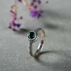 vintage S925 silver fashion Heavy industry circle green zircon inlay Couple j ring Unique niche rings for women natural flowers