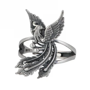 Langyan 925 Sterling Silver Phoenix Rings for Woman Ethnic Vintage 3D Bird Adjustable Antique Certified Rings Jewelry JZ108