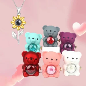 Sunflower Pendant Necklaces With Cute Bear Rose Flower Gift Box 2025 New Festival Christmas Gifts Jewelry Romantic